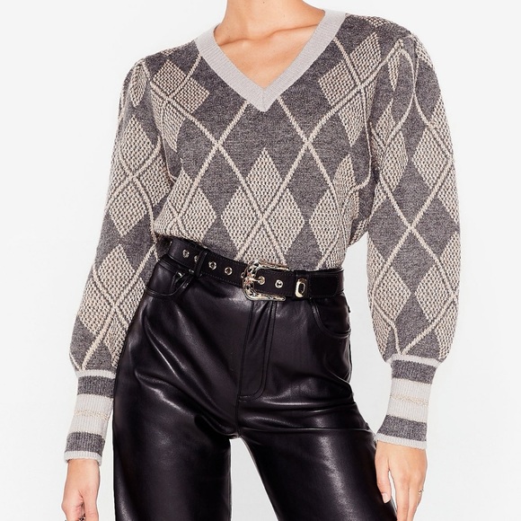 Nasty Gal argyle print sweater - Picture 2 of 6